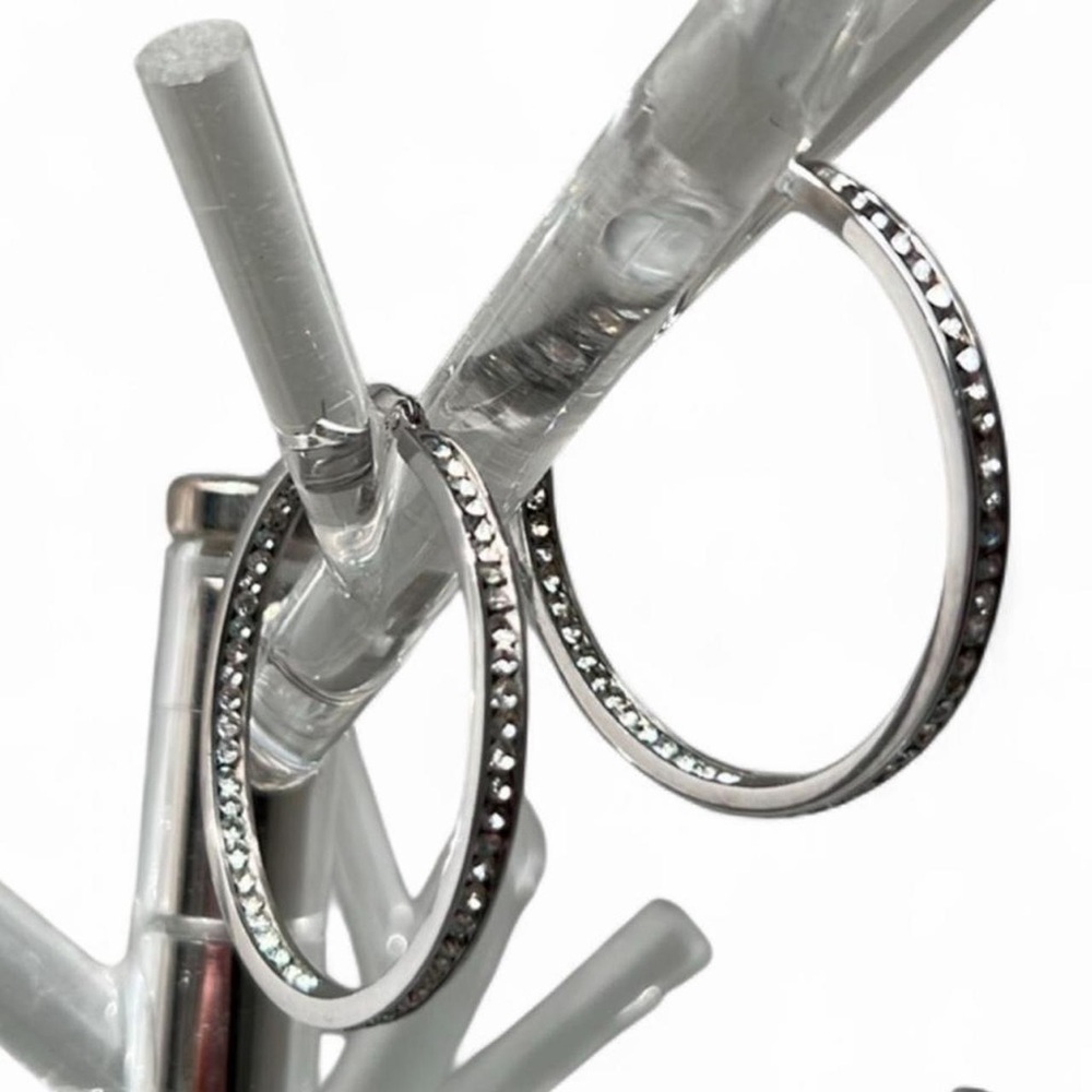 Silver Rhinestone Hoop Earrings - Picture 1 of 6